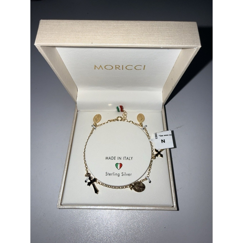Morici‎ Sterling Silver 925 Cross Bracelet Christian Mary Holy Charm 7.5"